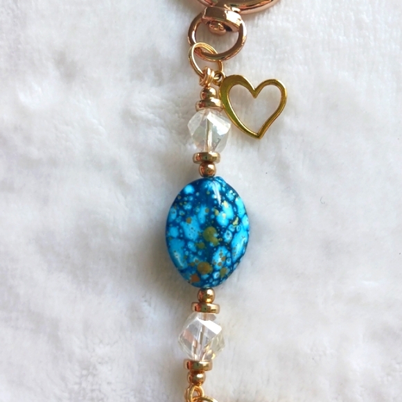 Artisan Handcrafted Handmade Gold Turquoise Charm Purse Jewelry Handbag Keychain - Picture 9 of 16